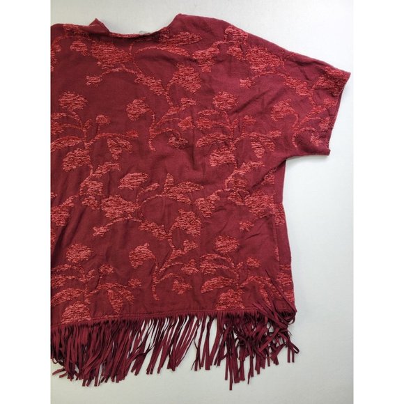 Chico's Women S/M Burgundy Leaf Jacquard Open Front Sweater Fringe Boho Festival - Picture 9 of 9